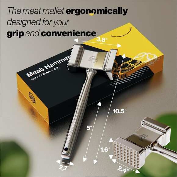 Premium Meat Hammer Tenderizer Dishwasher safe, Meat Mallet Non-Slip Grip - Picture 3 of 4